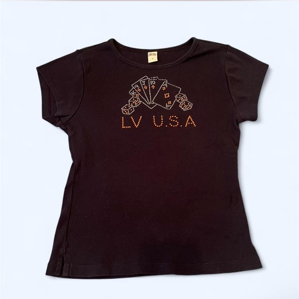 Authentic Y2K "LV U.S.A" Rhinestone Baby Tee